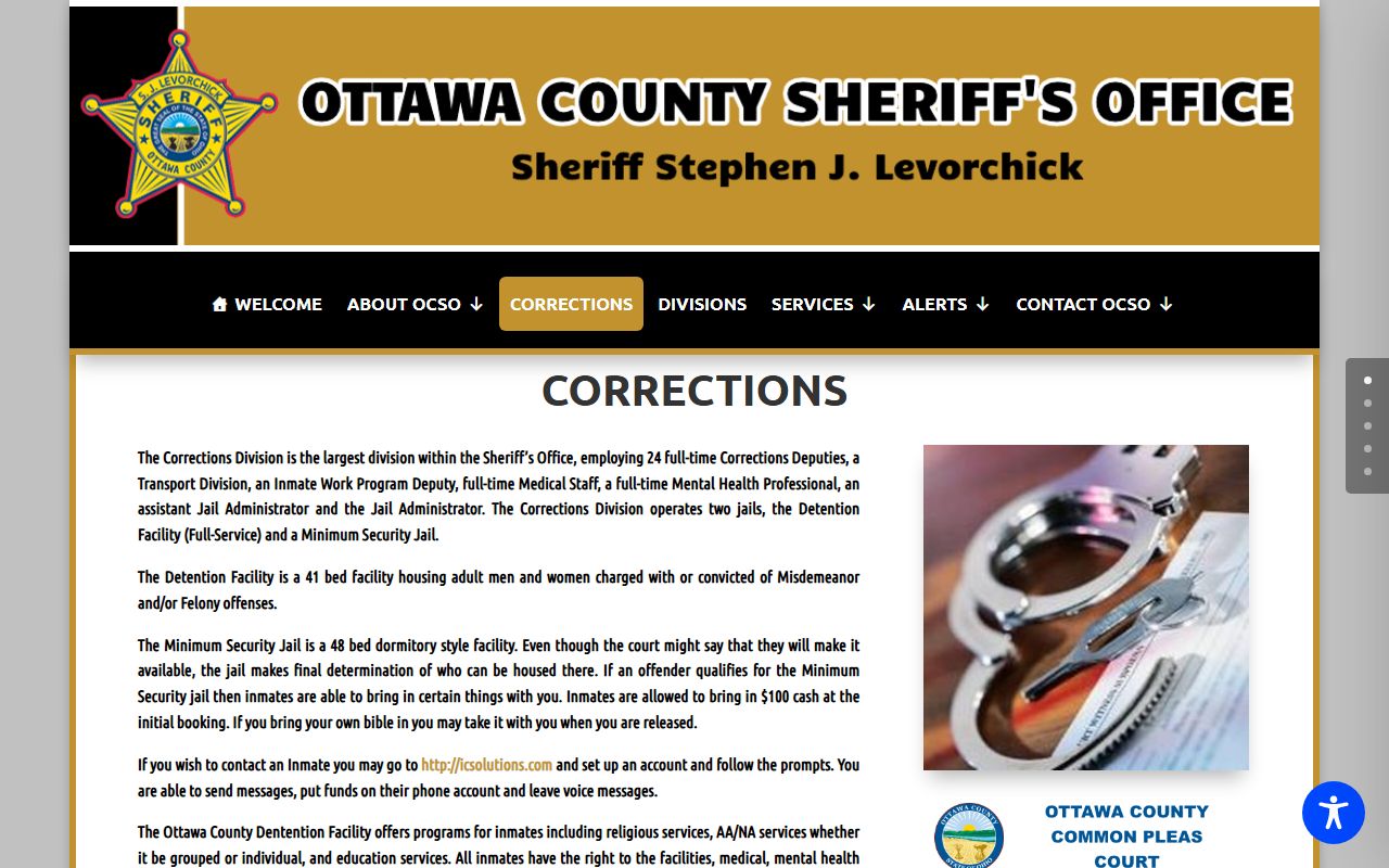 Ottawa County Sheriff's Corrections Division page describing the Detention Facility and Minimum Security Jail