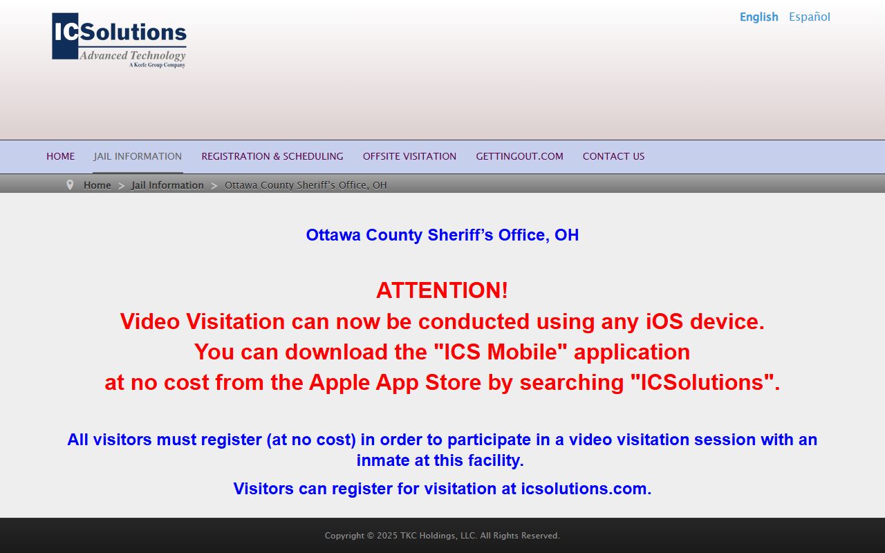 Ottawa County ICSolutions video visitation page for sheriff jail visits